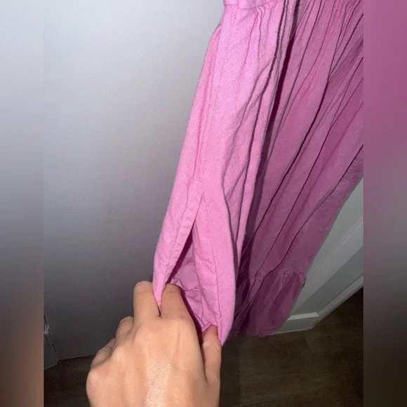 Abercrombie & Fitch Emerson Linen-Blend Puff Sleeve Midi Dress in Pink Size L - Picture 16 of 16